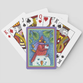 CARDINAL GUARDING SNÖGUBBE, CUTE CHRISTMAS REDBIRD CASINOKORT