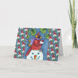 CARDINAL GUARDING SNÖGUBBE, CUTE CHRISTMAS REDBIRD HELGKORT