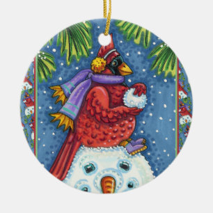 CARDINAL GUARDING SNÖGUBBE, CUTE CHRISTMAS REDBIRD JULGRANSPRYDNAD KERAMIK