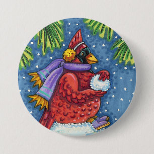 CARDINAL GUARDING SNÖGUBBE, CUTE CHRISTMAS REDBIRD KNAPP