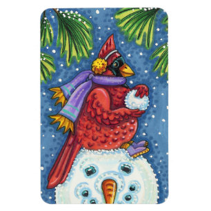 CARDINAL GUARDING SNÖGUBBE, CUTE CHRISTMAS REDBIRD MAGNET