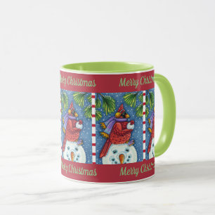 CARDINAL GUARDING SNÖGUBBE, CUTE CHRISTMAS REDBIRD MUGG