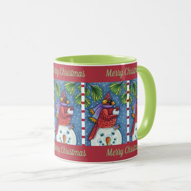 CARDINAL GUARDING SNÖGUBBE, CUTE CHRISTMAS REDBIRD MUGG (Framsida höger)