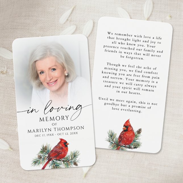 Cardinal In Loving Memory Photo Prayer Card Visitkort (Skapare uppladdad)