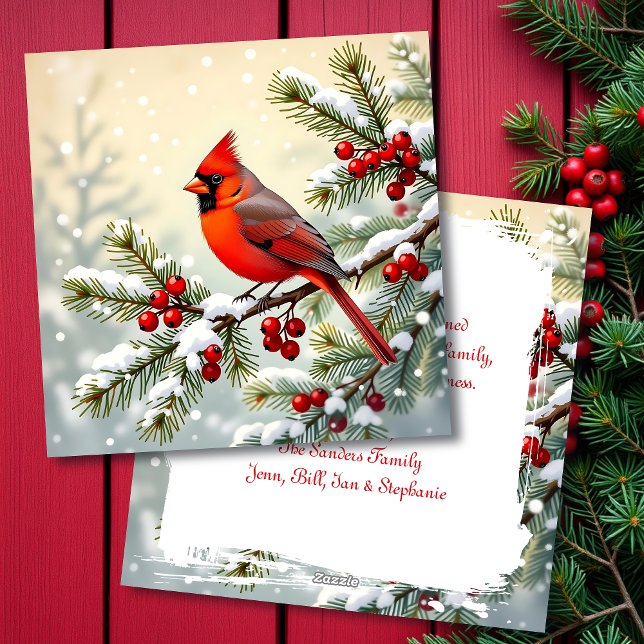 Cardinal on a Snowy Branch Personalized Christmas Julkort (Skapare uppladdad)