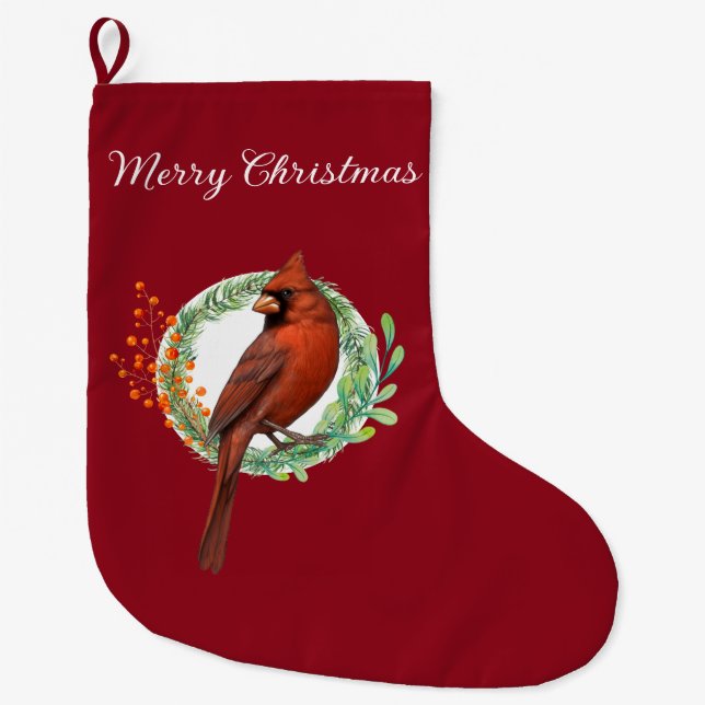 Cardinal On A Wreath Christmas Stocking Stor Julstrumpa (Framsidan)