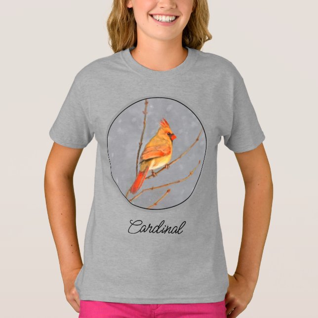 Cardinal on Branch Painting - Original Bird Art T- T Shirt (Framsida)