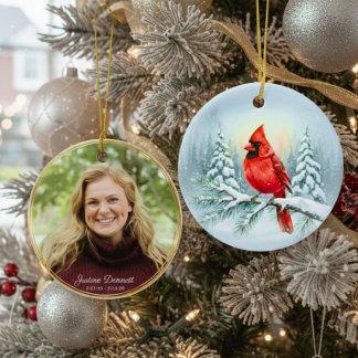 Cardinal Photo Memorial Custom Christmas in Heaven Julgransprydnad Keramik