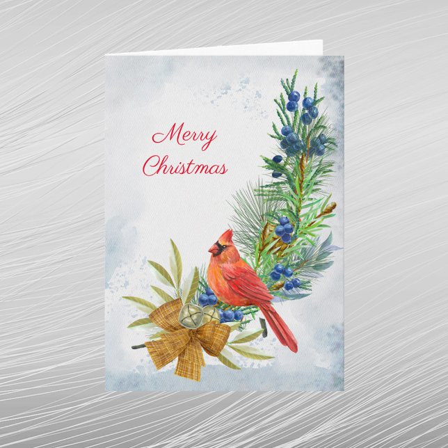 Cardinal Red Juniper Berries jul Helgkort (Skapare uppladdad)