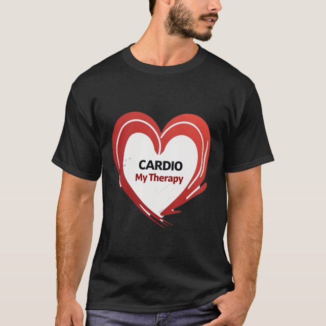 Cardio My Therapy | Bold Red Heart Fitness T Shirt (Framsida)