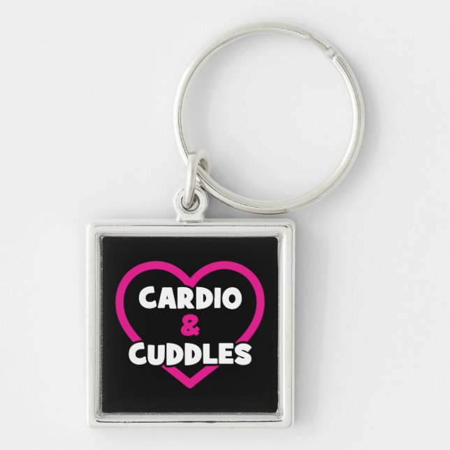 Cardio och Cuddles - Funny Novelty Gym Workout Fyrkantig Silverfärgad Nyckelring (Framsidan)