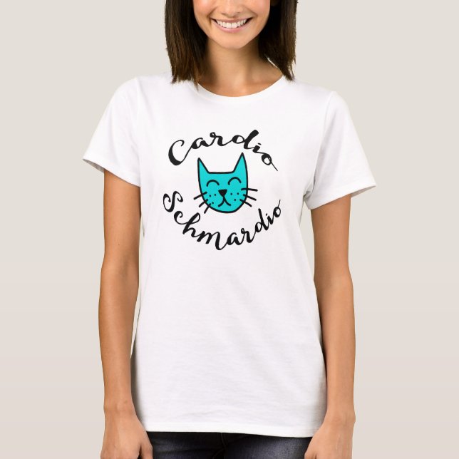 Cardio Schmardio Lazy Cat Funny Tee (Framsida)