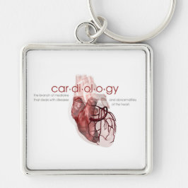 Cardiologykeychain Fyrkantig Silverfärgad Nyckelring
