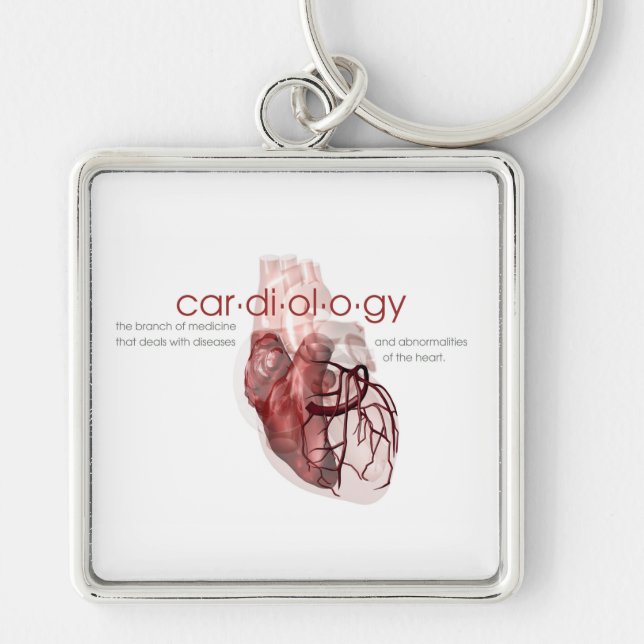 Cardiologykeychain Fyrkantig Silverfärgad Nyckelring (Framsidan)