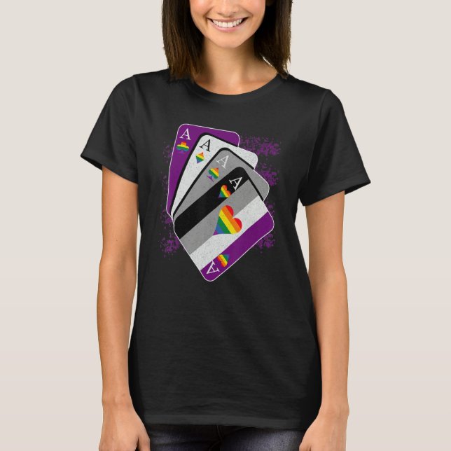 Cards Asexual Heart Rainbow LGBT LGBTQ Pride T Shirt (Framsida)