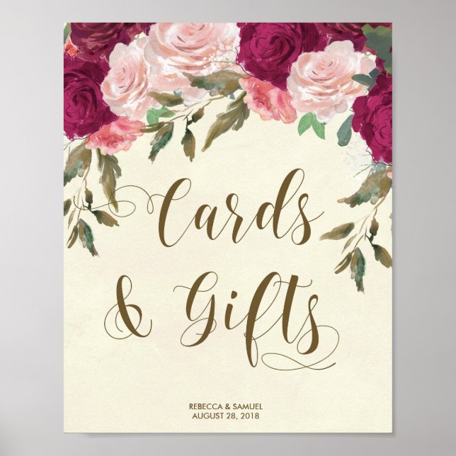 Cards Gifts bröllop-blommigtar för rosa av elfenbe Poster (Framsidan)