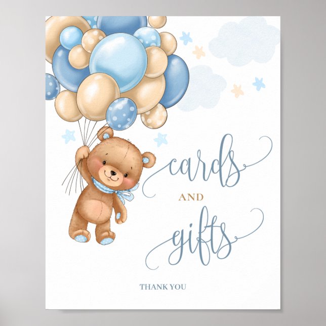 Cards & Gifts Teddy Bear Balloons Baby Shower Sign Poster (Framsidan)