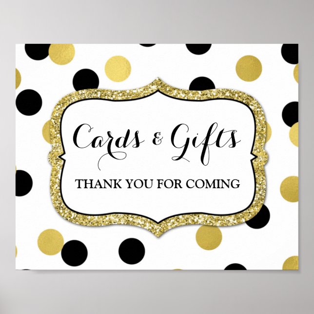 Cards Gips Sign White Black Guld Confetti Poster (Framsidan)
