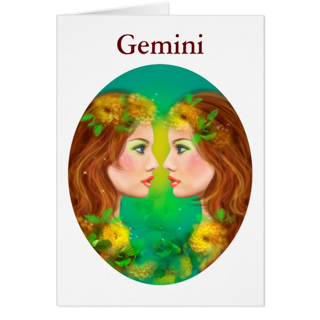 Cards Zodiac - Fantasy Gemini Hälsningskort (Framsidan)