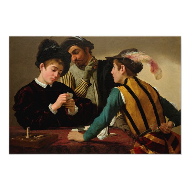 Cardsharps, 1595 av Caravaggio Fototryck (Framsidan)