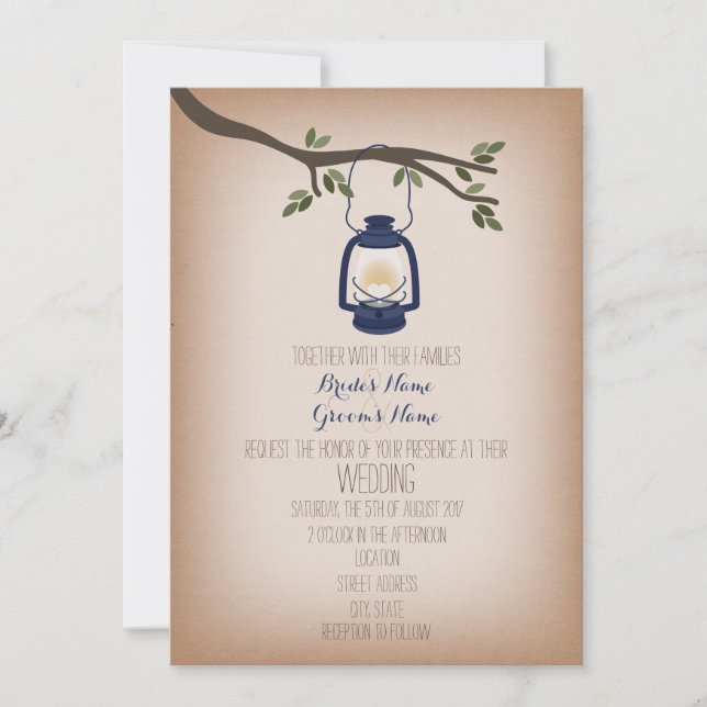 Cardstock Inspired Blue Camping Lantern Bröllop Inbjudningar (Framsida)