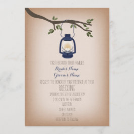 Cardstock Inspired Blue Camping Lantern Bröllop Inbjudningar