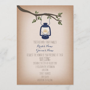 Cardstock Inspired Blue Camping Lantern Bröllop Inbjudningar
