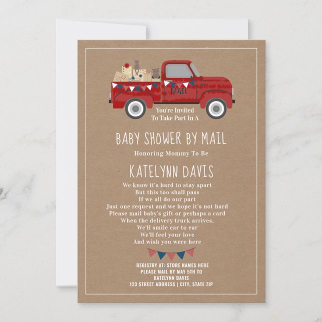 Cardstock Inspired Red Lastbil Baby Shower by Mail Inbjudningar (Framsida)