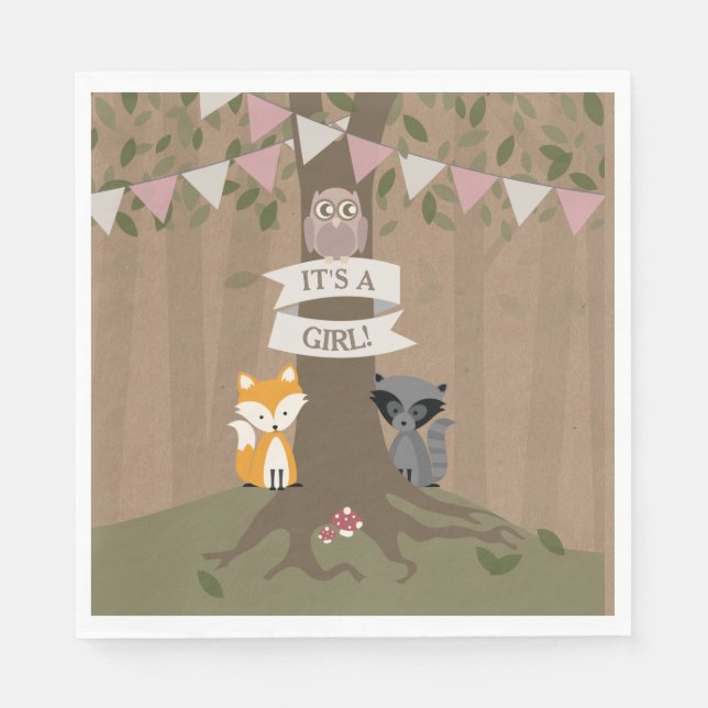 Cardstock Inspired Woodland Baby Shower - Girl Pappersservett (Framsidan)