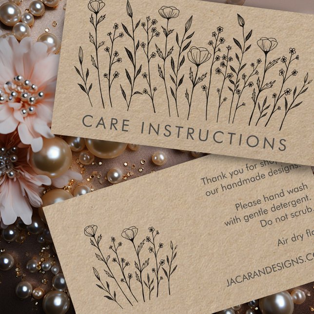 CARE INSTRUCTIONS Chic Elegant WildblomKraft Visitkort (CARE INSTRUCTIONS Chic Elegant Wildflower Kraft Business Card
)