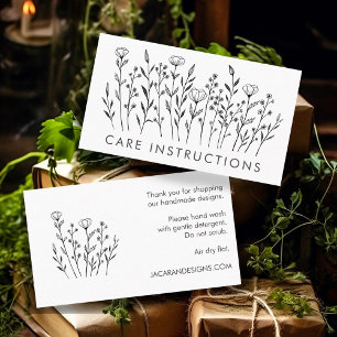 CARE INSTRUCTIONS Chic Elegant Wildblomma Line Art Visitkort