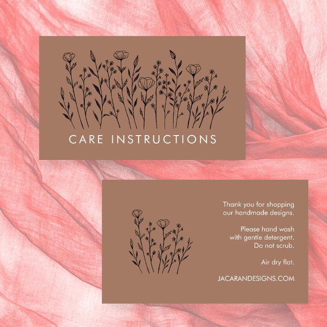CARE INSTRUCTIONS Chic Elegant WildblomMocha Visitkort (CARE INSTRUCTIONS Chic Elegant Wildflower Mocha Business Card
)