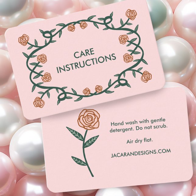 CARE-INSTRUKTIONER Chic Elegant Ro Ram Blommigt Visitkort (CARE INSTRUCTIONS Chic Elegant Rose Frame Floral Business Card
Blush Pink)