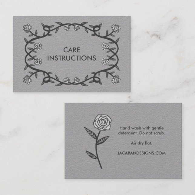 CARE-INSTRUKTIONER Chic Elegant Ro Ram Blommigt Visitkort (Fram/baksida)
