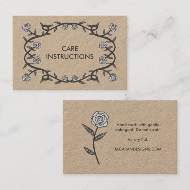 CARE-INSTRUKTIONER Chic Elegant Ro Ram Blommigt Visitkort (Fram/baksida)