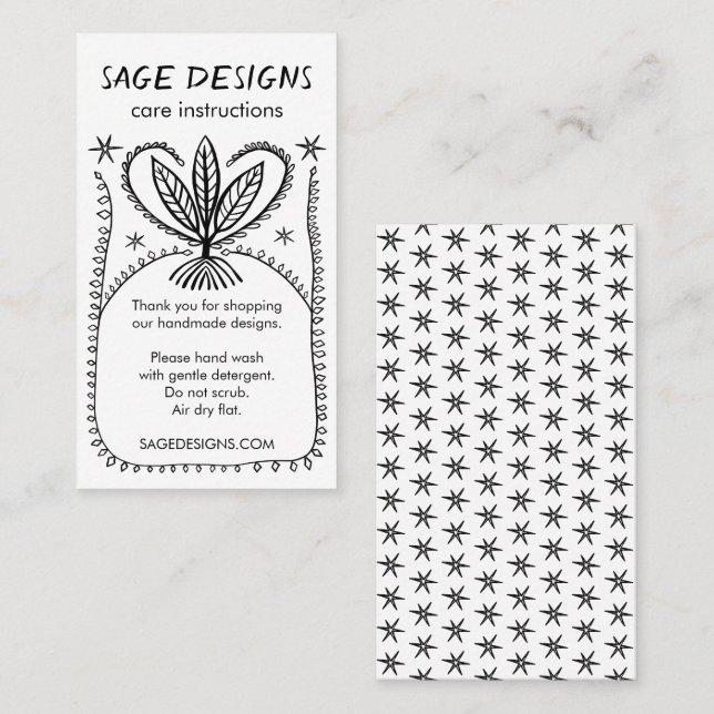 CARE INSTRUKTIONS Boho Whimsical Line Art Visitkort (Fram/baksida)
