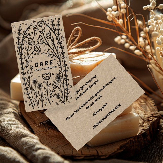 CARE INSTRUUCTIONS Cute Elegant WildblomKraft Visitkort (CARE INSTRUCTIONS Cute Elegant Wildflower Kraft Business Card
)
