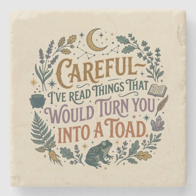 Careful I've Read Things Funny Book Witch Quote  Stenunderlägg (Framsidan)