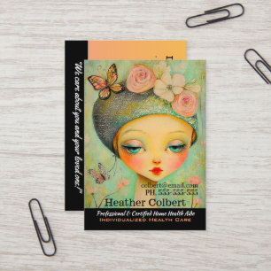 Caregiver Girl Butterfly Hat Helper Visitkort