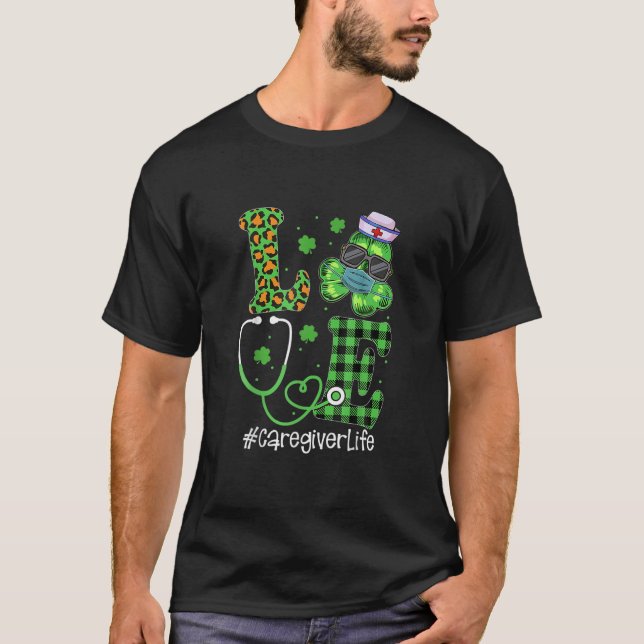 Caregiver Kärlek Patrick Day Leopard Stethoscope T Shirt (Framsida)
