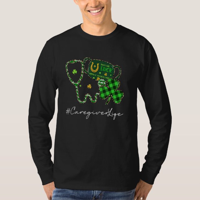 Caregiver Life Stetoscope Leopard Shamrock St Patr T Shirt (Framsida)