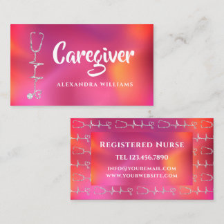 Caregiver Modern Medical Red Purple doctor Visitkort