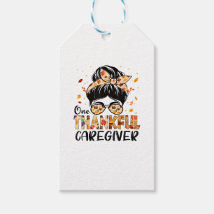 Caregiver One Thankful Messy Bun Thanksgiving Fall Presentetikett