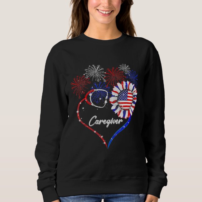 Caregiver Stethoscope Firework Sunros America T Shirt (Framsida)