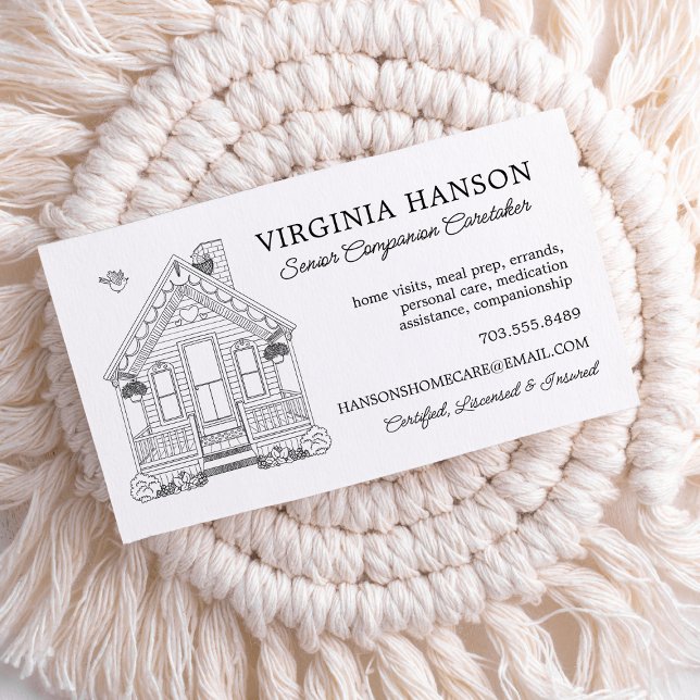 Caregiver-tjänster för ett sidohus i Teckning Visitkort (Classy Cute Home Caregiver Business Card)