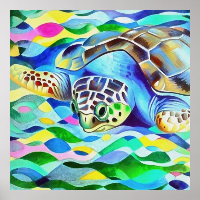 Caretta Caretta Turtle Cute and Colorful Art Poster (Framsidan)