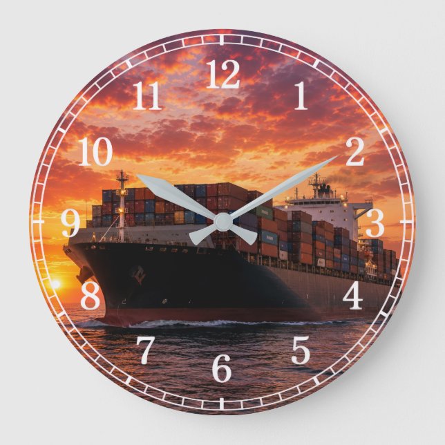 Cargo Ship Wall Clock — Industrial Maritime Design Stor Klocka (Framsida)
