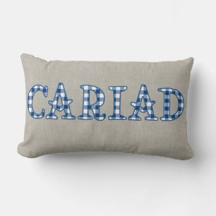 Cariad Welsh Check Gingham Text Design på Burlap Lumbarkudde