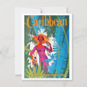 Caribbean Airlines Travel Retro Inspired Vykort