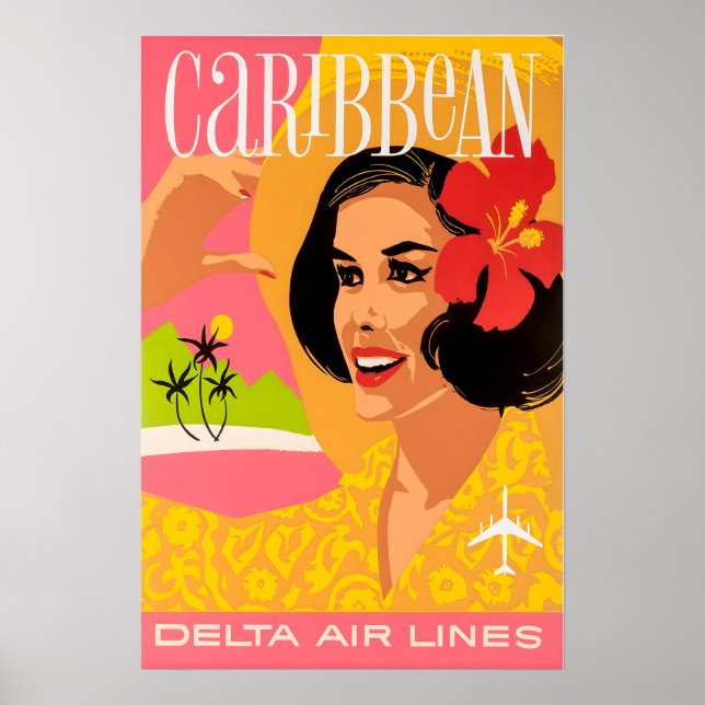 Caribbean Art Print Delta Airlines Travel Poster  (Framsidan)
